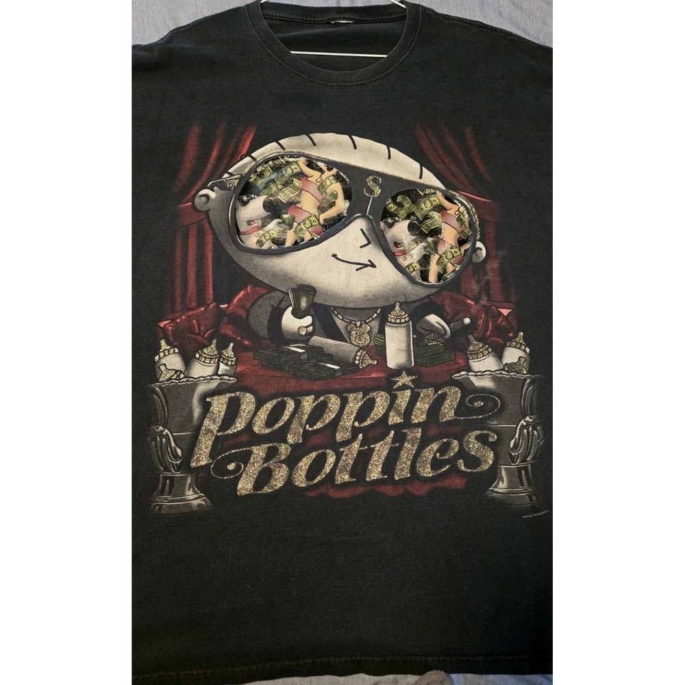 Family Guy Stewie Poppin Bottles T Shirt Black 2XL 3XL Y2K Rap Hip Hop Tee